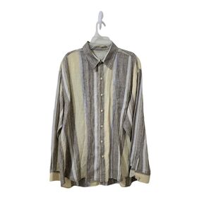 Tommy Bahama 100% Linen Striped LS Shirt Men's XXL Gray Yellow